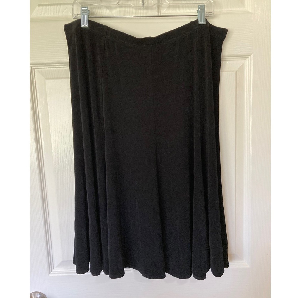 Chicos Travelers Black Slinky Knit Midi Skirt Size 3 XL A-Line Wrinkle Resistant